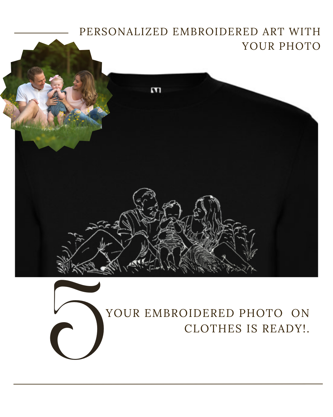 Custom Embroidered Sweatshirt Family Couple Art Outline from Your Photo