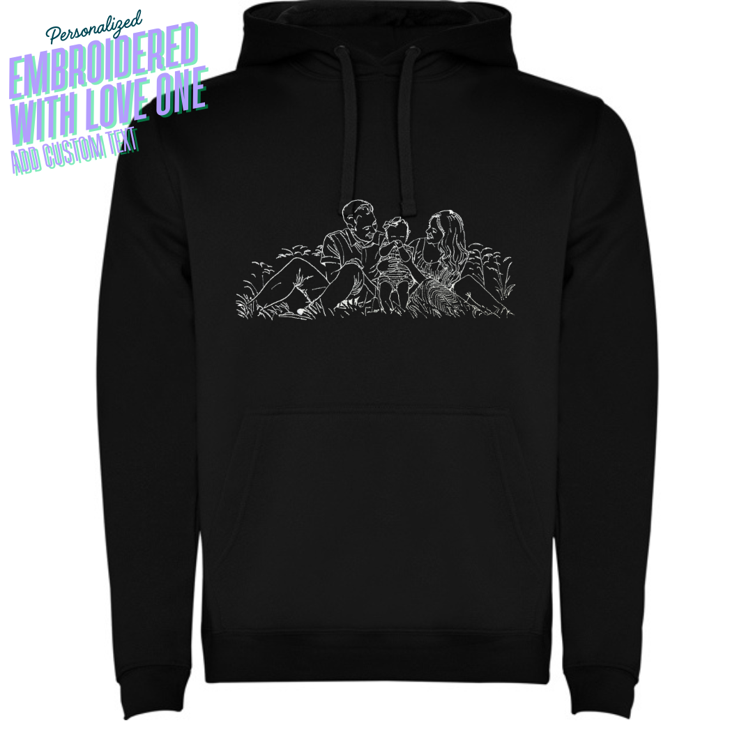 Custom Embroidered Hoodie Family Couple Art Outline from Your Photo
