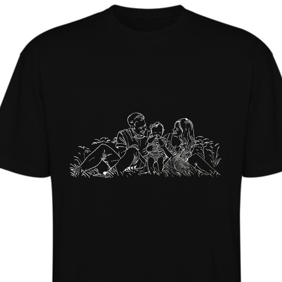 Custom Embroidered T-Shirt Family Couple Art Outline from Your Photo