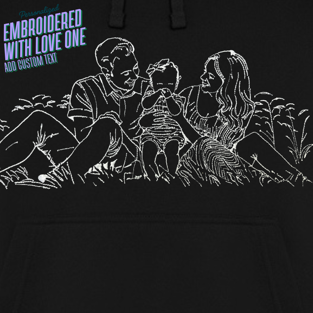 Custom Embroidered Hoodie Family Couple Art Outline from Your Photo