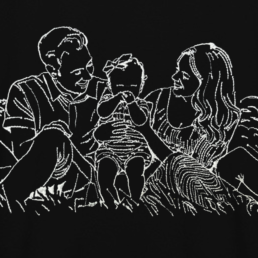 Custom Embroidered T-Shirt Family Couple Art Outline from Your Photo