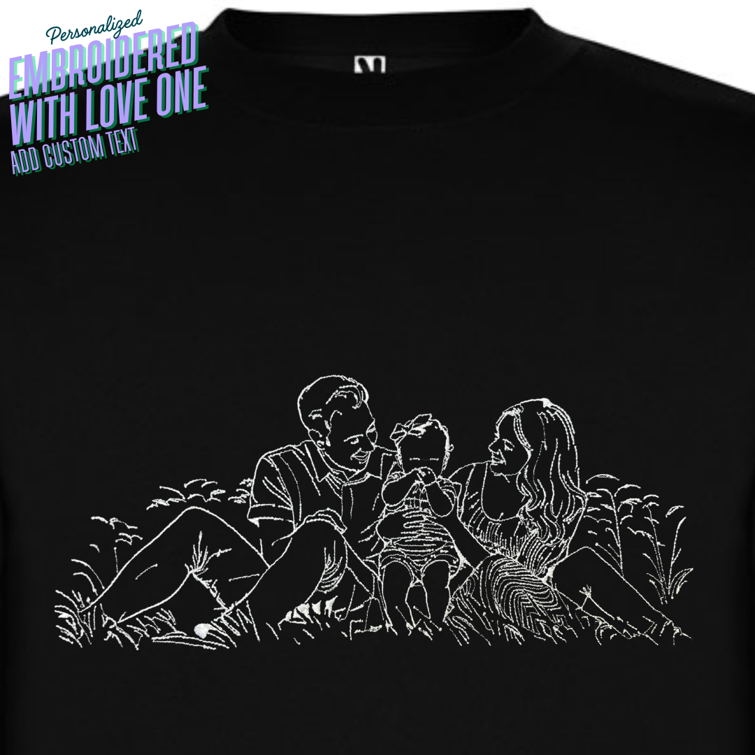 Custom Embroidered Sweatshirt Family Couple Art Outline from Your Photo