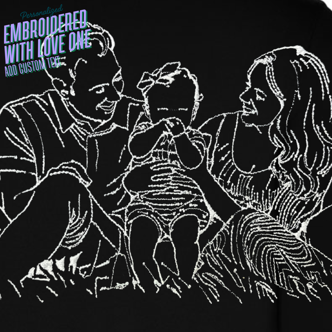 Custom Embroidered Sweatshirt Family Couple Art Outline from Your Photo