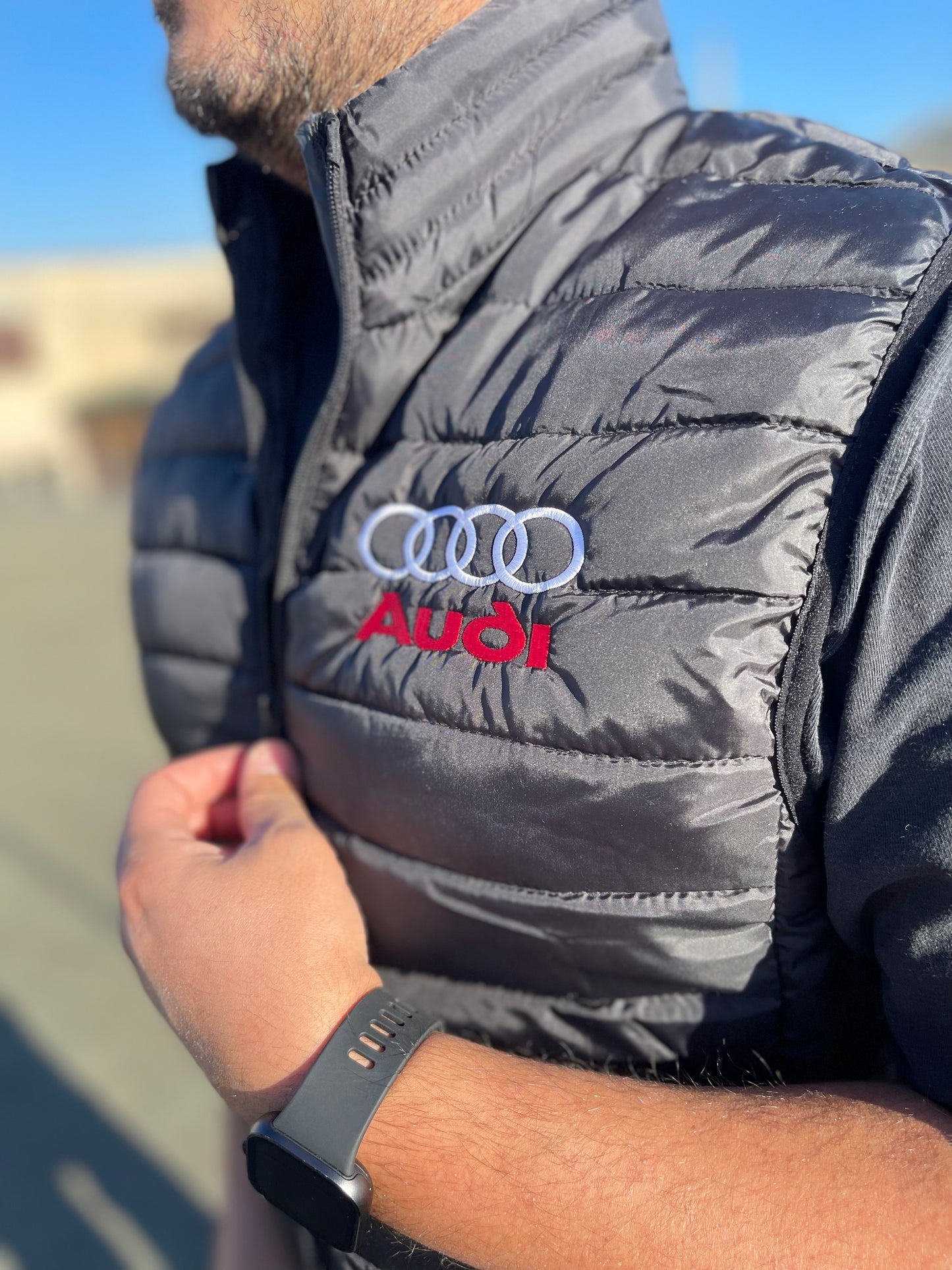 Vest with silicone wadding and Audi hooded sweatshirt