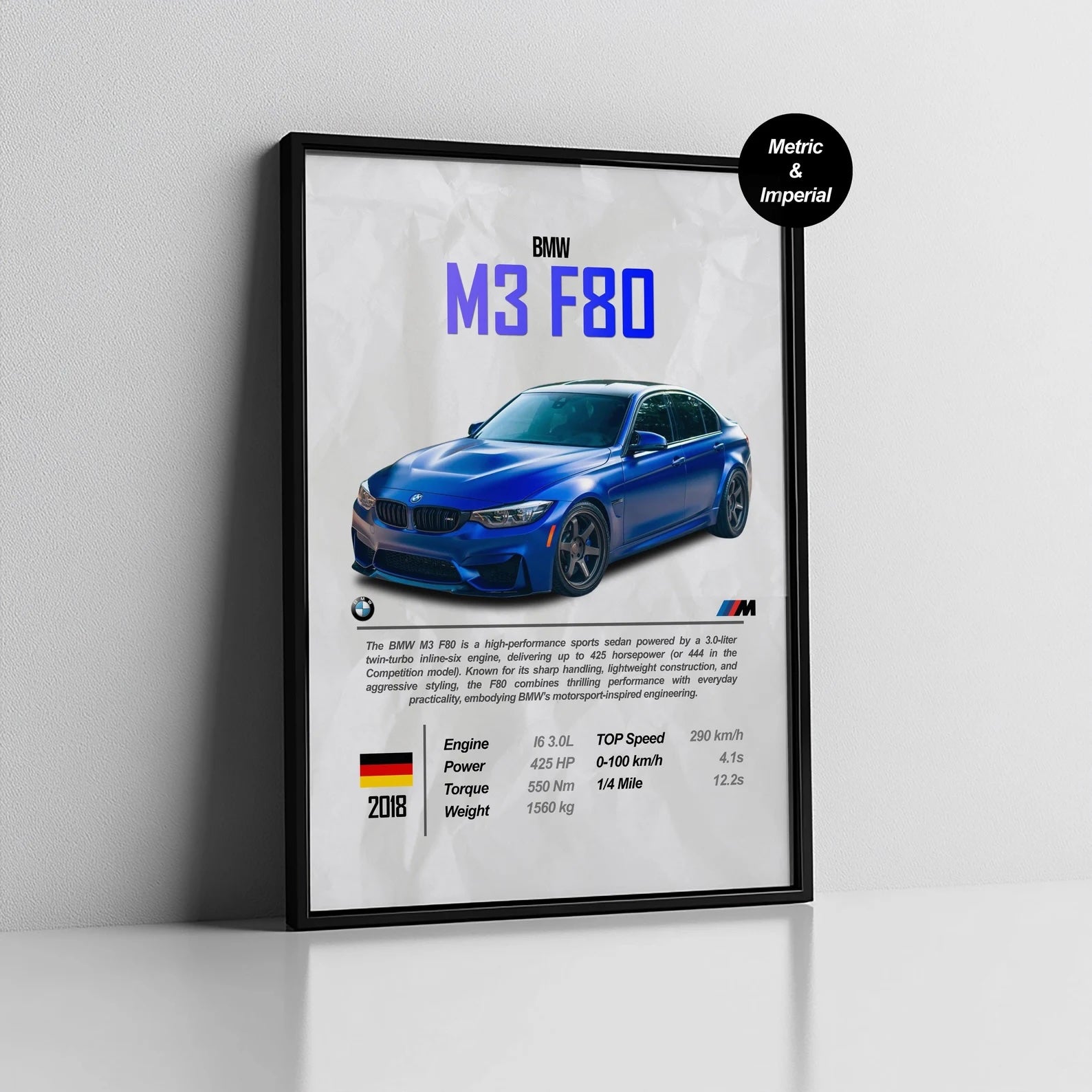 BMW M3 F80 Poster Posters Wall Art