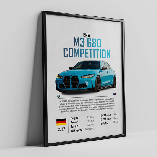 BMW M3 G80 Poster Posters Wall Art Blue