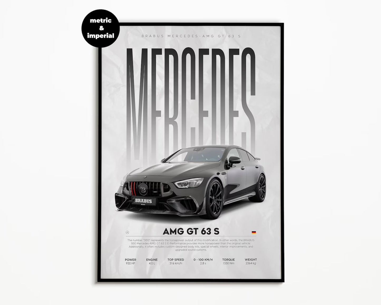 Brabus Mercedes AMG GT 63 S Posters Wall Art