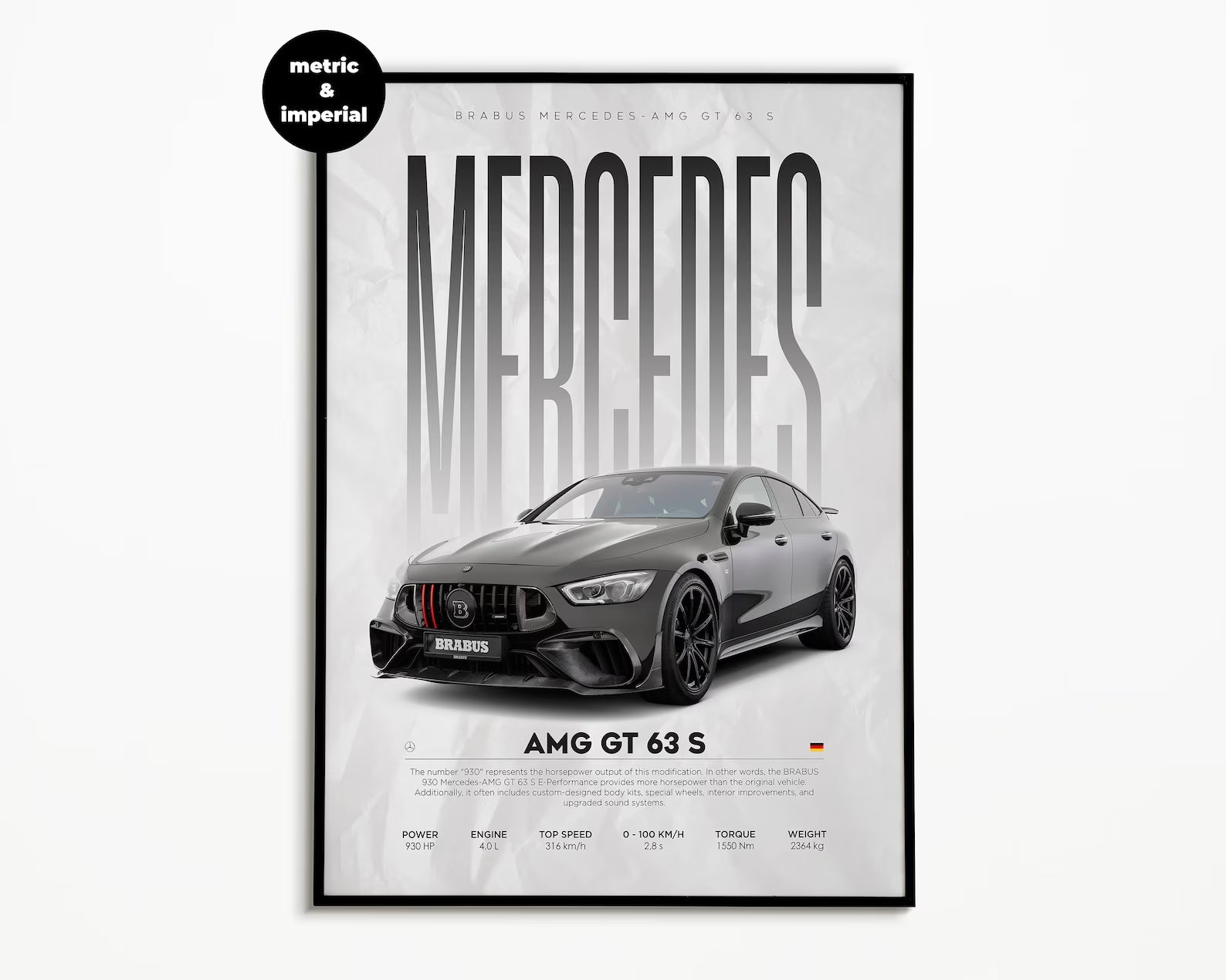 Brabus Mercedes AMG GT 63 S Posters Wall Art