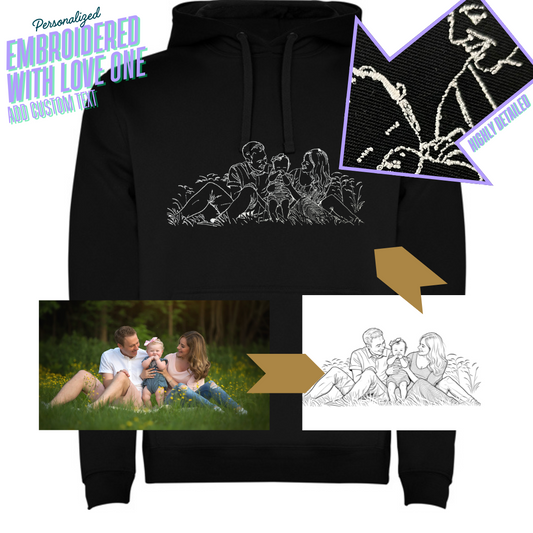 Custom Embroidered Hoodie Family Couple Art Outline from Your Photo