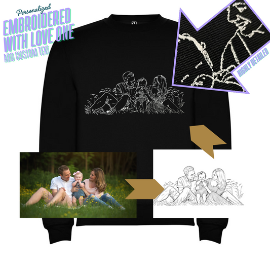 Custom Embroidered Sweatshirt Family Couple Art Outline from Your Photo