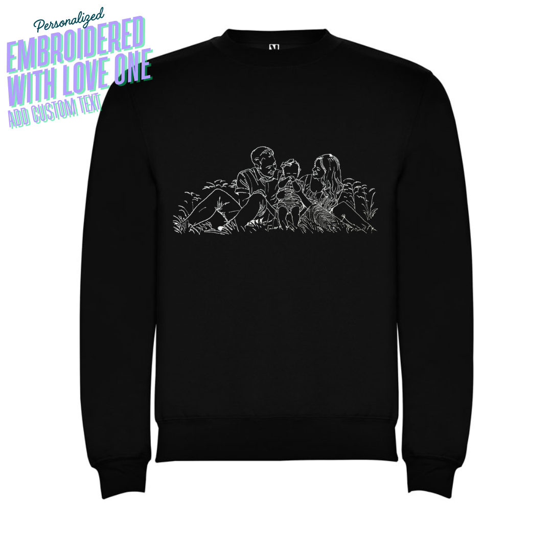 Custom Embroidered Sweatshirt Family Couple Art Outline from Your Photo