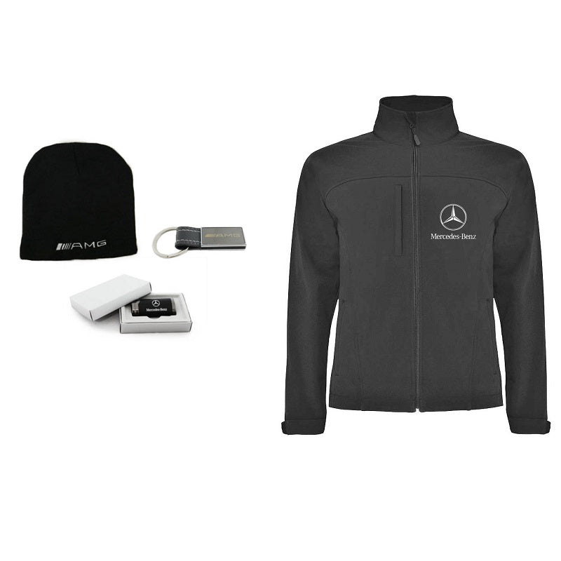 Jacket with Embroidered Logos Wind and Water Resistant “SoftShell”, Embroidered Winter Hat, Lighter and Keychain Mercedes-Benz AMG