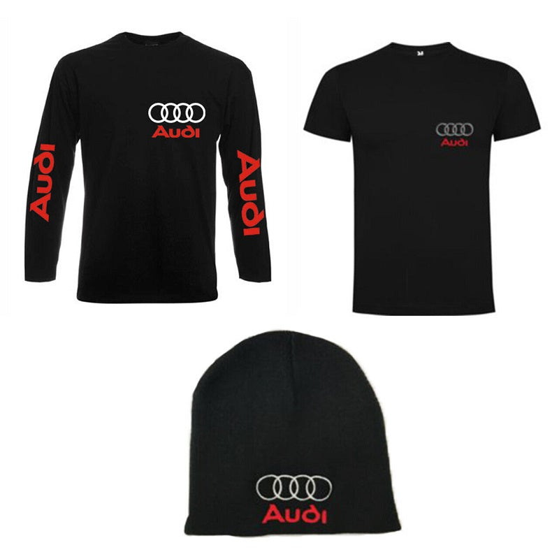 Long Sleeve Cotton Blouse, T-Shirt and Embroidered Audi Winter Hat