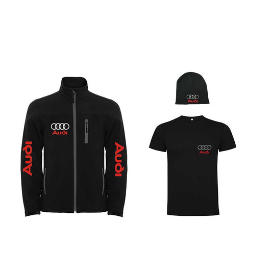 Softshell jacket, t-shirt and embroidered AUDI winter hat set